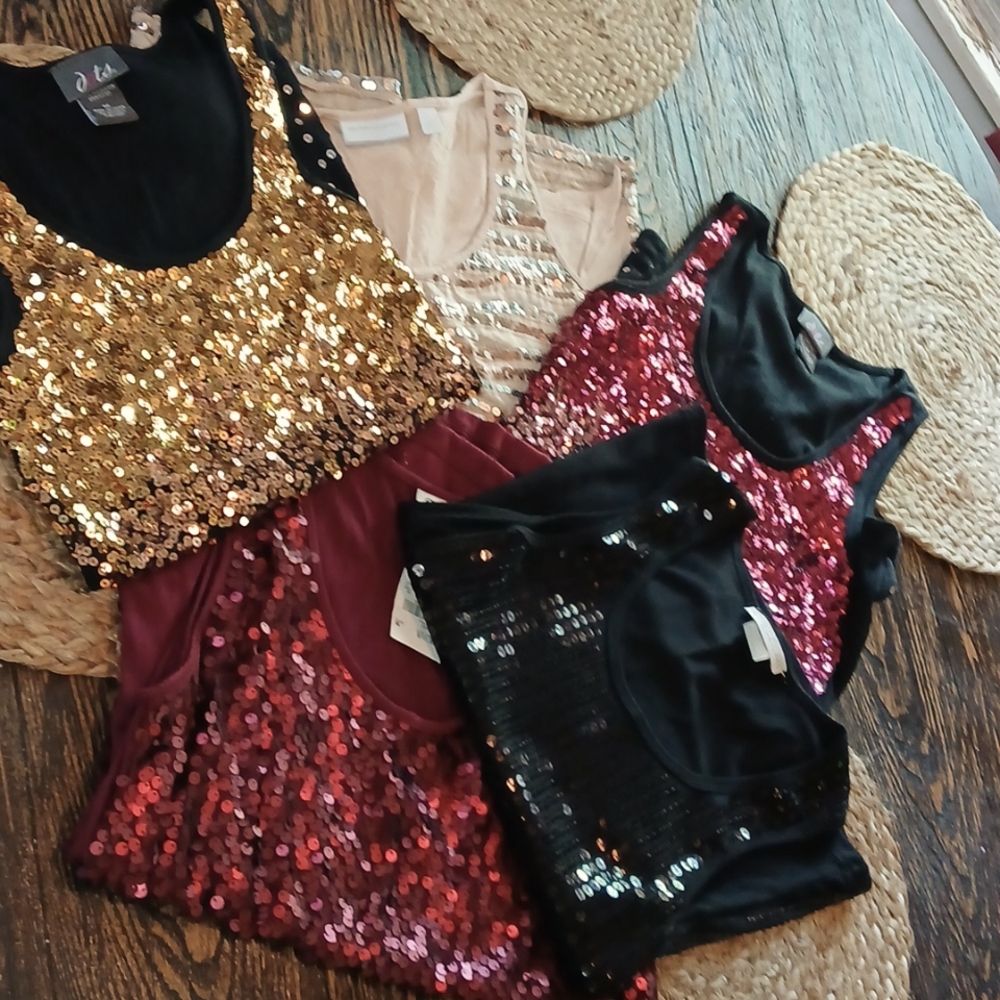 Assortment of sequence tank tops